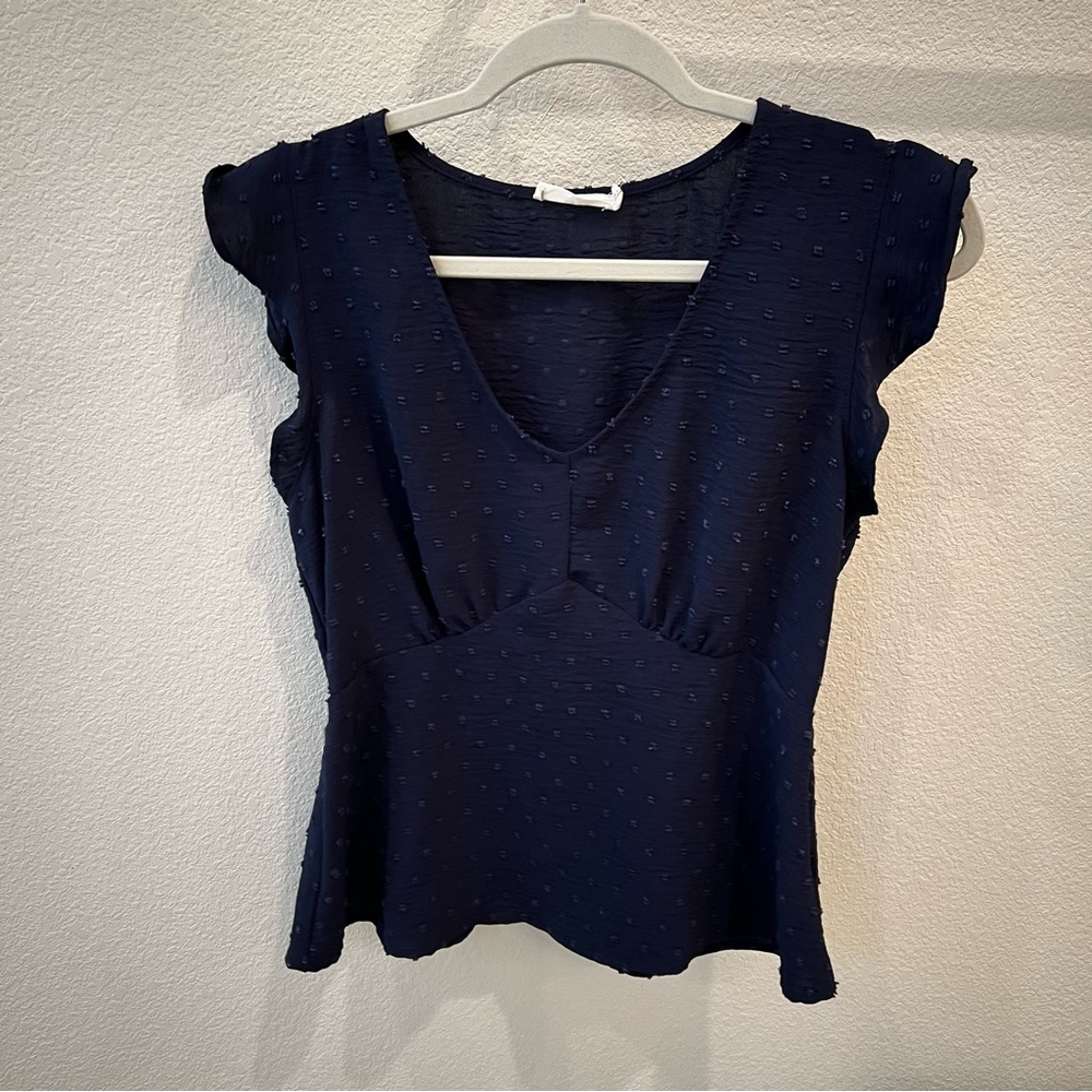 LUSH Navy Blue Flutter Sleeve Blouse